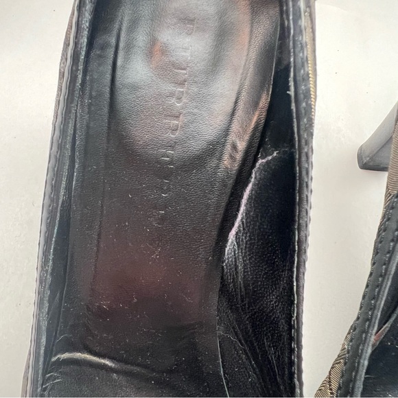 Burberry Smoked Nova Check Pumps Leather Canvas House Check Heels 37.5 7US - Picture 8 of 10